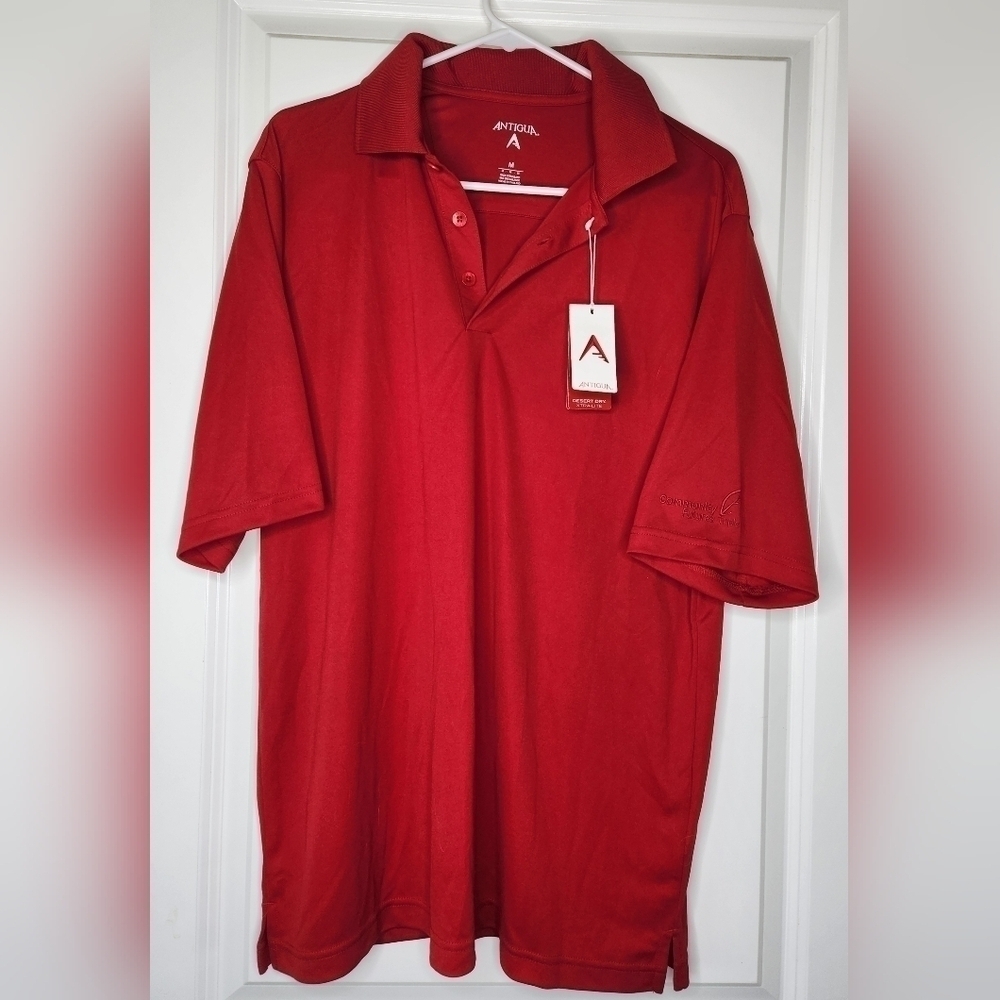 (M) NWT Antigua Activewear Athletic Top Golf Sporty Collared Athleisure Red